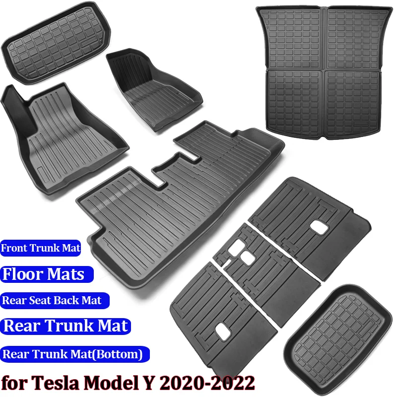 

Напольный коврик, коврик для багажника Tesla Model Y 2023, коврик для груза, полный комплект, для любой погоды, 3D противоскользящая Водонепроницаемая напольная подкладка, аксессуары