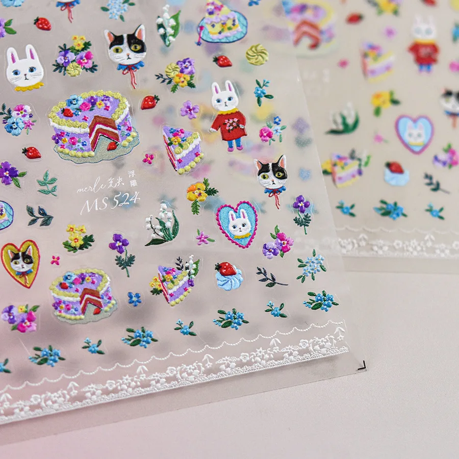 สติกเกอร์ติดเล็บลายแมว 5D น่ารัก สไตล์ญี่ปุ่น ลายการ์ตูนย้อนยุค ลายเค้ก สัตว์ต่างๆ สำหรับตกแต่งเล็บ