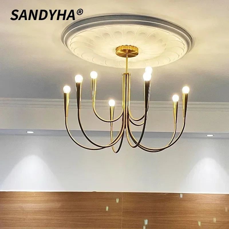

SANDYHA Retro Design Candlelight Chandelier Modern Living Room LED Light Do for Dining Room Bedroom Decoration Lighting Fixtures