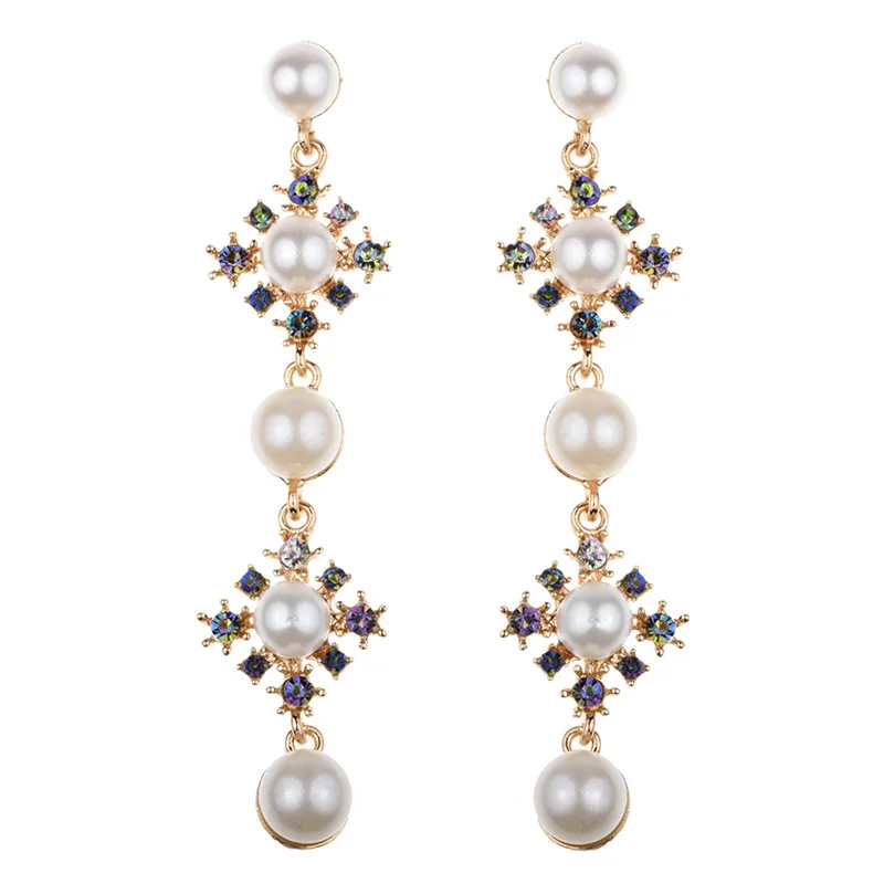New foreign trade earrings, fashionable and creative alloy diamond-encrusted pearl earrings 2-color cross-border accessories man