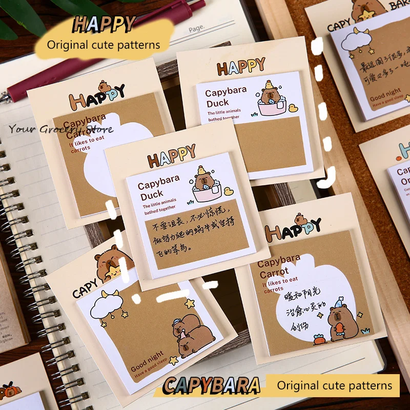 30Pcs Cute Cartoon Creative Capibala Sticky Notes DIY Journal Message Note Paper Notepad Student Stationery School Supplies