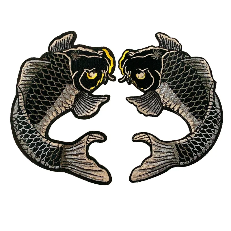 Big Fish  Koi Carp Embroidered Patches for Clothes Applique Diy Accessory Suppliers Sticker Lace Neckline Collar