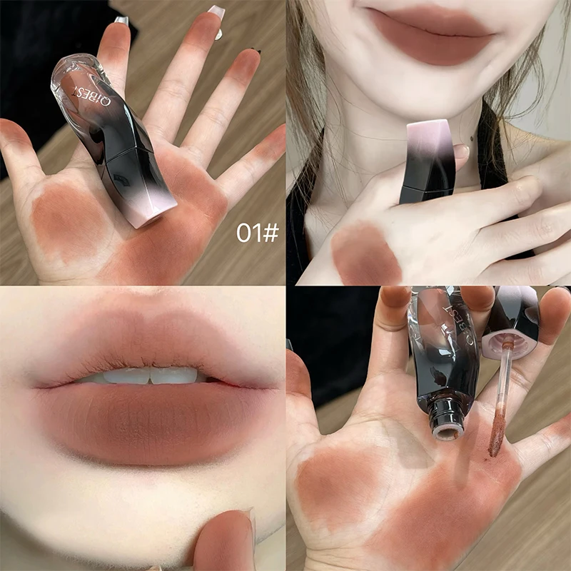 QIBEST 1PC Sexy Roter Damen-Lippenstift, langlebig, wasserdicht, flüssiger Lippenstift, matt, Lippenschlamm, Antihaft-Cup, Lipgloss, Tönung, Make-up