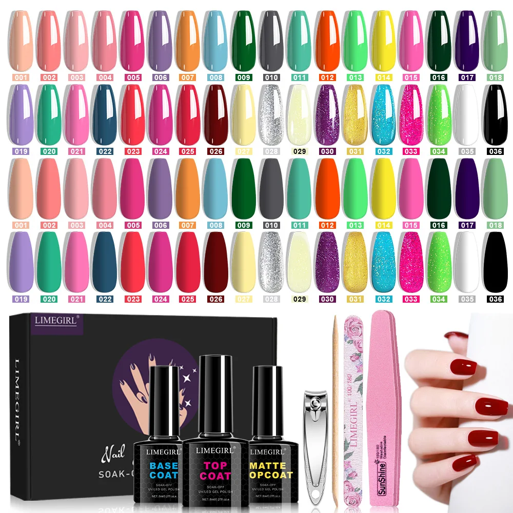 

LIMEGIRL 36 Colors Nail Gel Polish Set UV LED Curing Long Lasting Nail Art Decorations DIY Manicure Salon Quality Varnishes