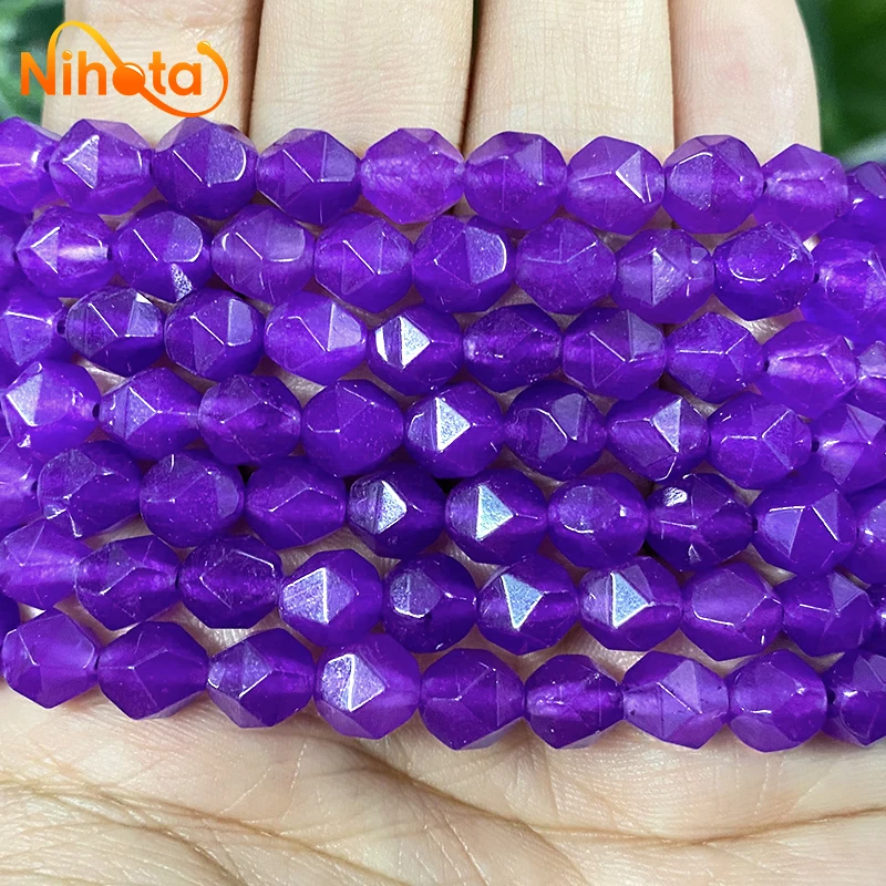 Natural Faceted Dark Purple Chalcedony Round Loose Beads DIY Bracelet Earrings Accessories for Making Jewelry 15\
