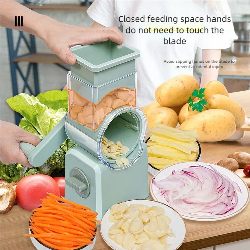 1Pcs Vegetable Cutter & Slicer Manual Kitchen Cheese Chopper Machine With 3 blade Drums Multifunctional Garlic Potato Shredder