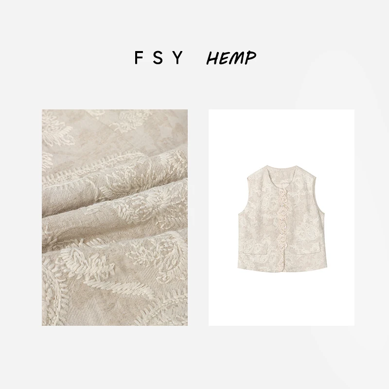 

Lace Beaded Linen Women's Jaet 2026 Spring New Embroidered Floral Street Sle Thin round Ne Single Button Fastening