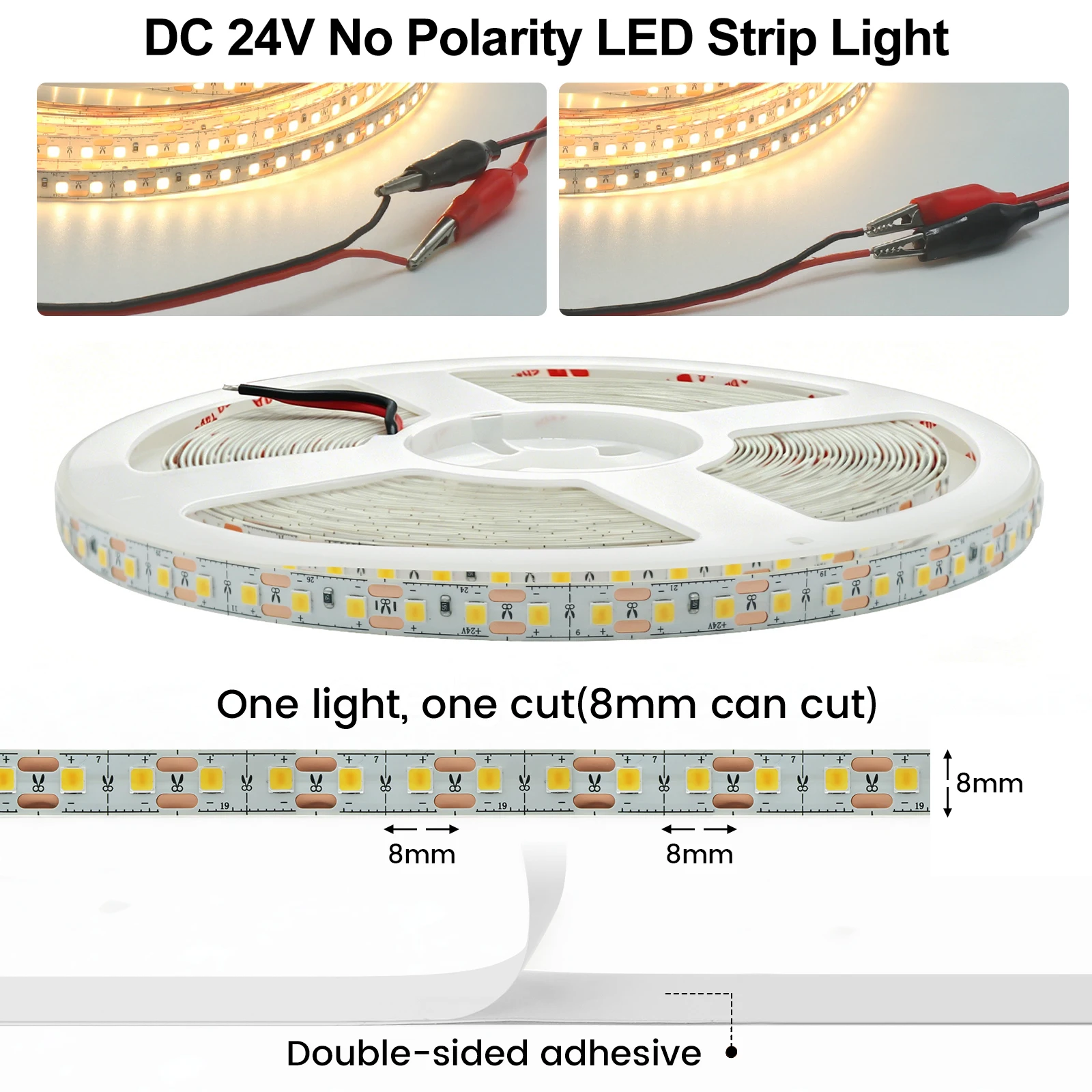 DC 24V 2835 LED Strip Light 8MM PCB Flexible LED Tape 120Leds/m White Warm White Natural White Kitchen Room Decor Ribbon Diode