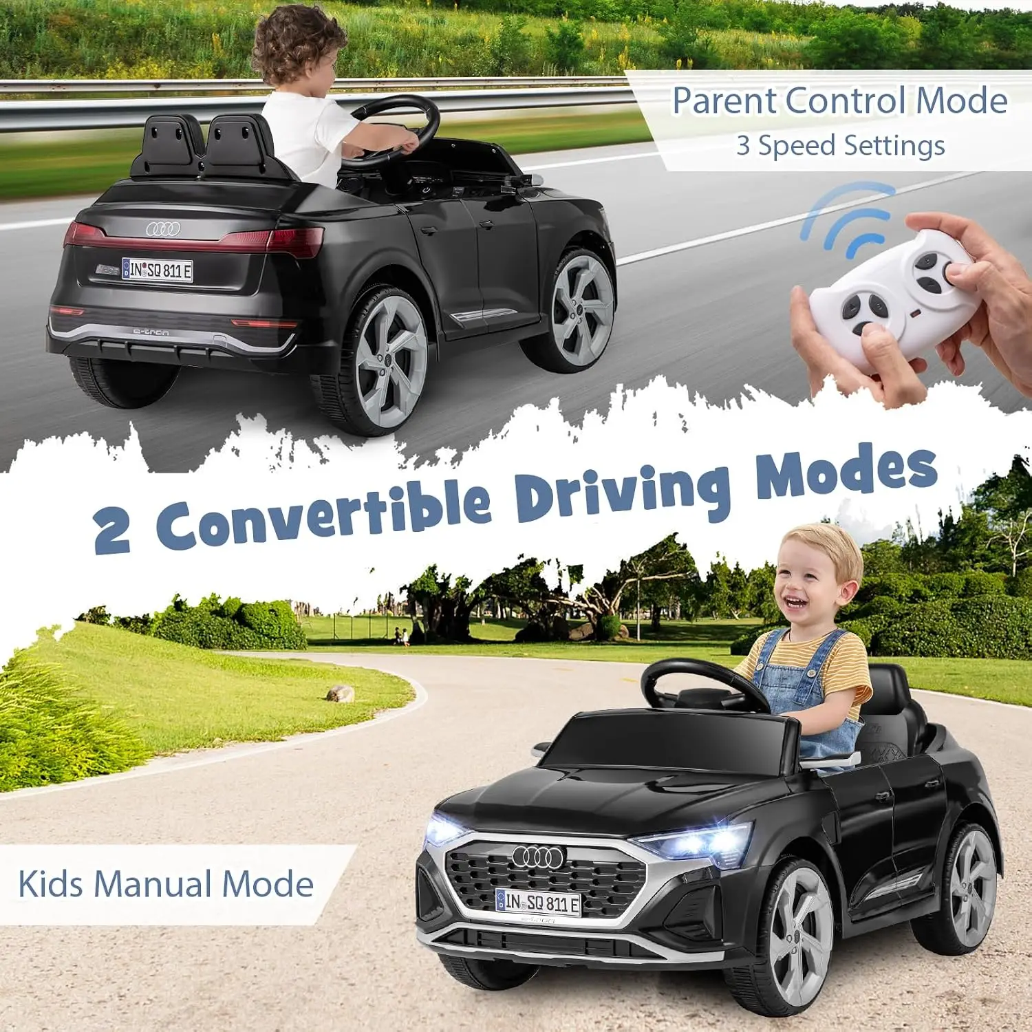 Costzon 12V Kids Ride on Car Licensed Audi SQ8, Remote Control Ride on Toy, Battery Powered Electric Vehicle with Spring Suspens