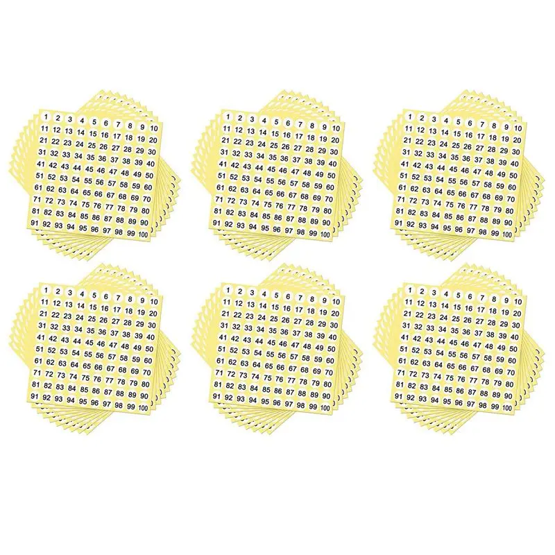 ABRI-600 Sheets Number Labels Stickers 1-100 Numbers Round Stickers 0.4 Inch Small Self-Adhesive Number Labels For Office