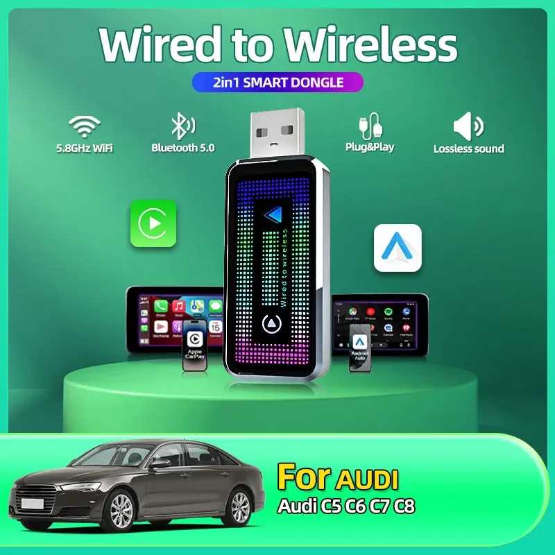 

2025 Fashion Carplay Wireless Adapter Android Auto 2in 1 Smart Dongle 2025 5G WIFI For iphone Android Phone For Audi C5 C6 C7 C8