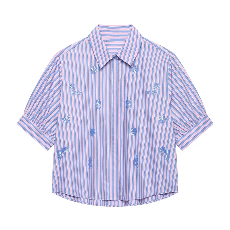 

Summer Women's Short Sleeved Striped Casual Shirts Top 2026 New Fashionable Loose Short Blouses Elegant Women's Shirt