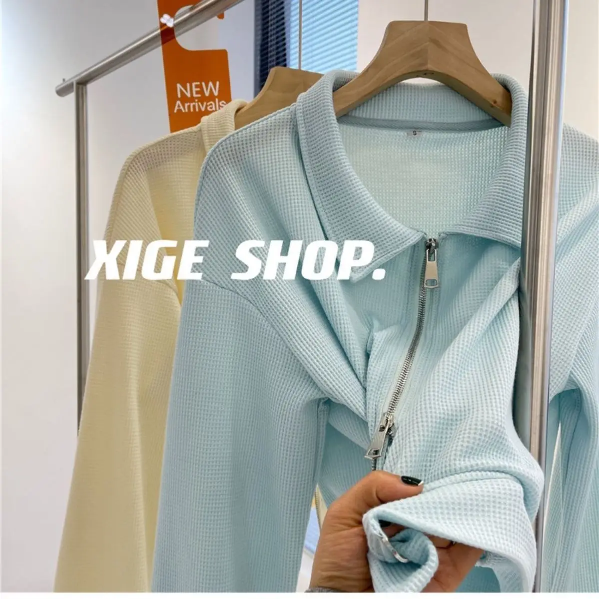 Women's  Neck Sweatshirt Double Zipper Thin Outerwear Short Coat  Blue Casual Comfortable Polyester Fiber Long Sleeve