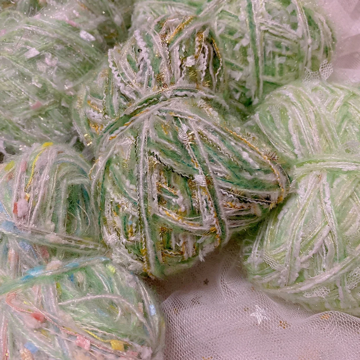 50g ForestSeries Hand Mixed Knitting Yarn Green Flower Thread Handmade Crochet Woven Hair Loop Yarn Multi-strand Coarse Thread