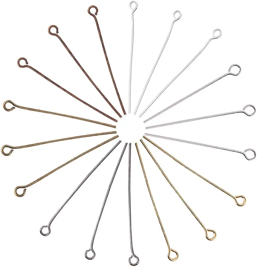 600pcs Brass Eye Pins 6Colors 1.3 Inch Head Pins Findings 21 Gauge Open Eye Pin for Earring Necklace Pendant Jewelry Making