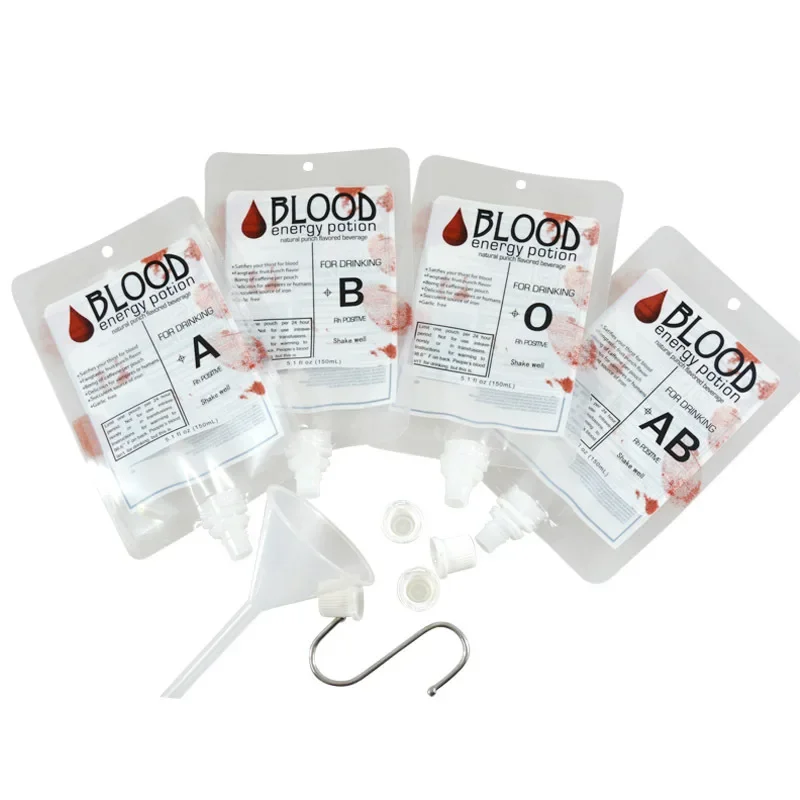 20pcs/pack 150ml Halloween Vampire Blood Bag Plasma Drink Bag Juice Drink Spout Pouch 5.12oz