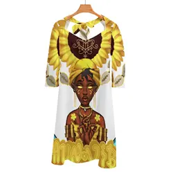 Oshun Vibes Back Lacing Backless Dress Square Neck New Plus Size Elegant Women Dress Oshun African Orisha Orisa Sunflowergang