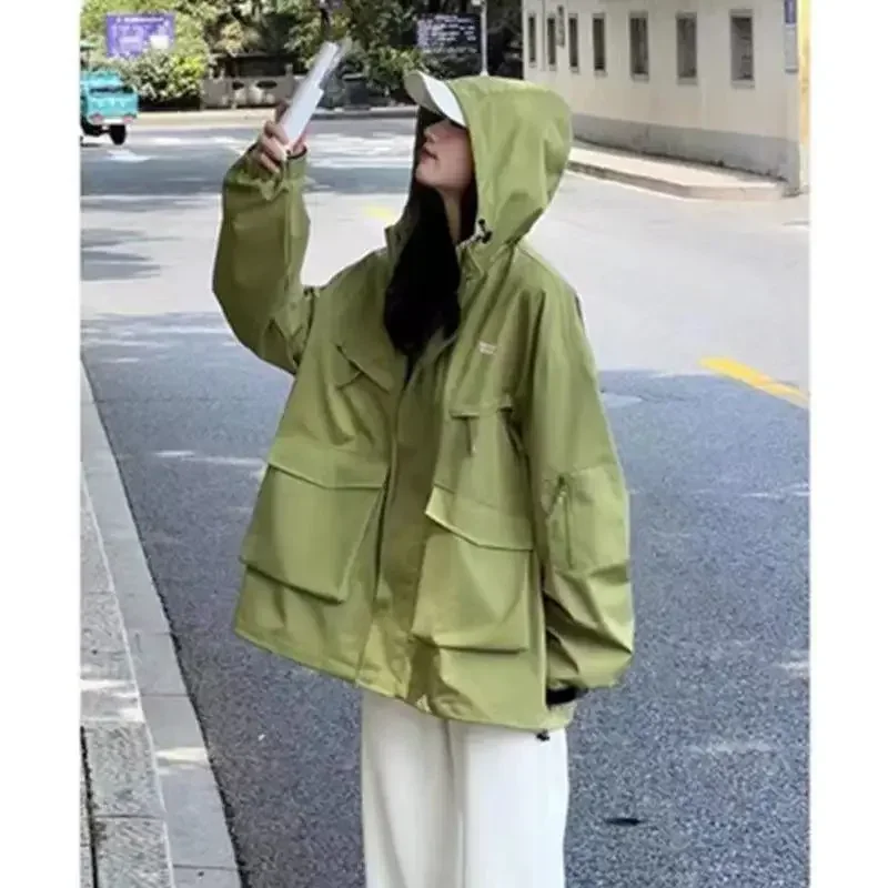 Windbreakers Jacket Women Vintage Outdoor Oversized Techwear Jackets Casual Streetwear Korean Fashion Hooded Outwear