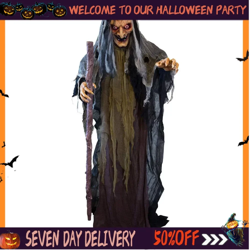 

Halloween Animatronics Evil Witch. 5ft 2in Animated Decoration. Standing Evil Witch Scary Halloween Decoration Outdoor Motion