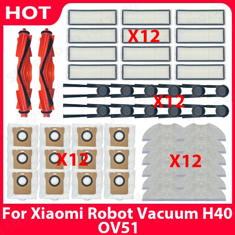 

Main Side Brush Mop Cloth HEPA Filter Dust Bag Spare Parts For Xiaomi Robot Vacuum H40 / OV51 Replacement Accessories