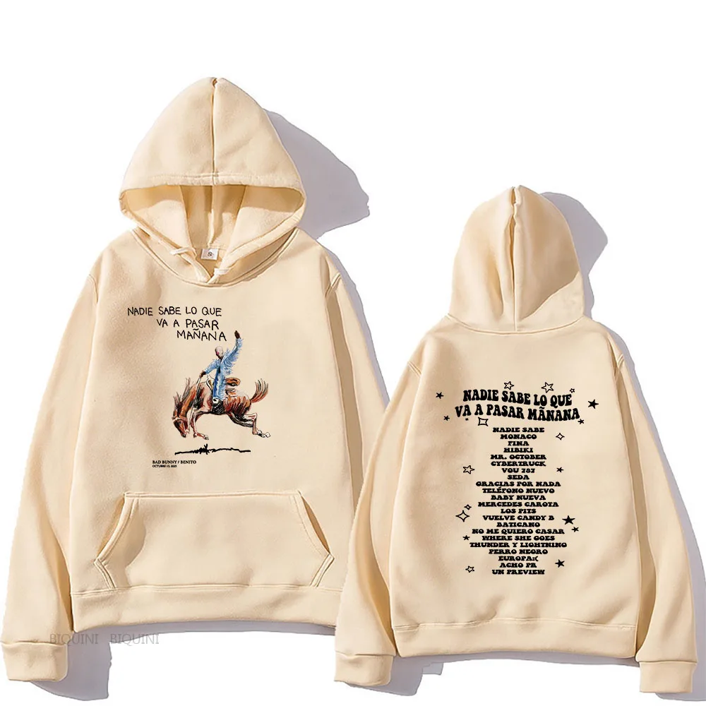 

Bad Bunny RIP Hoodies Sudaderas Album Nadie Sabe Lo Que Va Pasar Manana Sweatshirts Autumn Long Sleeve Fleece Hoody Men Clothing