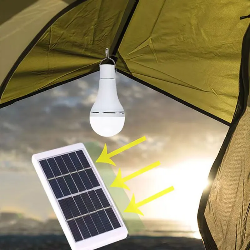 7W LED Solar Lamp Bulb Outdoor Waterproof Portable Solar Garden Hanging Light Hiking Fishing Emergency Lights for Tools