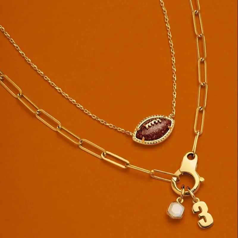 American Football Pendant Necklace Orange Goldstone Football Short Chain Bracelet Earrings Fashion Jewelry Ladies Unique Gifts