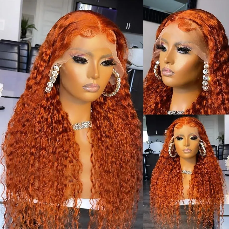 

Парик из натуральных волос Ginger Curly 13X6 HD Lace Frontal с глубокой волной # 350 цветных прядей натуральных волос с предварительной обработкой, плотность 250, для женщин, 36 дюймов