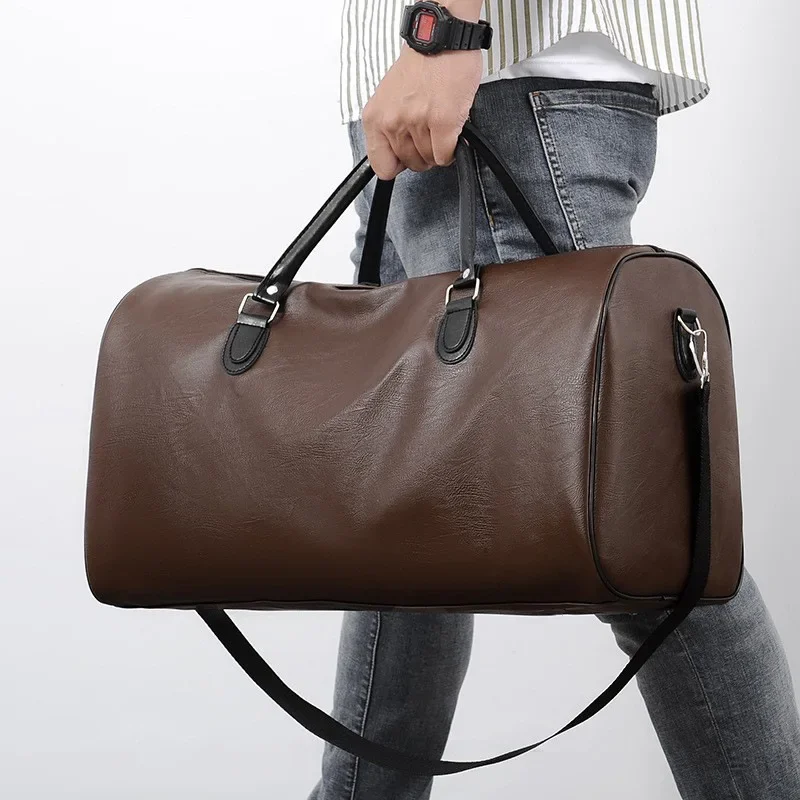 PU Leather Gym Travel  Men Tote Handbag Business Briefcase Male Boston Fitness Luggage Duffle Shoulder Sports Side Bag WT192