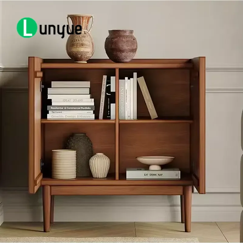 Medieval Style High End Walnut Mesh Hidden Door Wooden Storage Dining Side Cabinet For Villa Living Room Apartment Furniture
