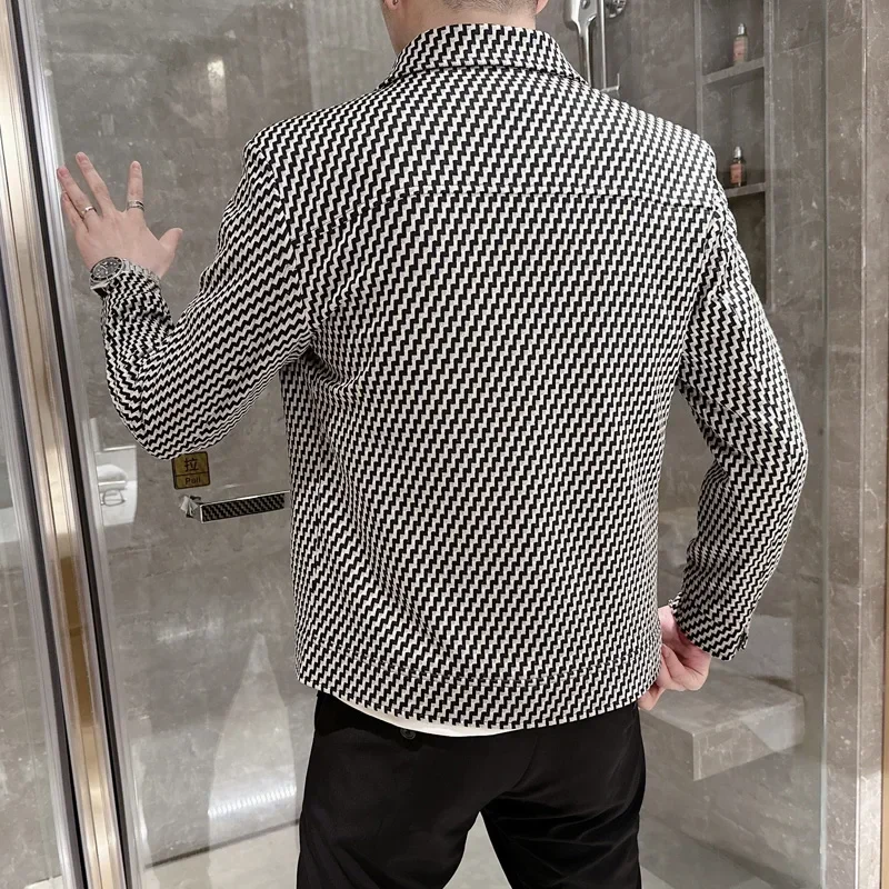Autumn Classic Plaid Jackets Men Fashion Long Sleeve Casual Business Outwear Coats Social Streetwear Bomber Jacket Men Clothing