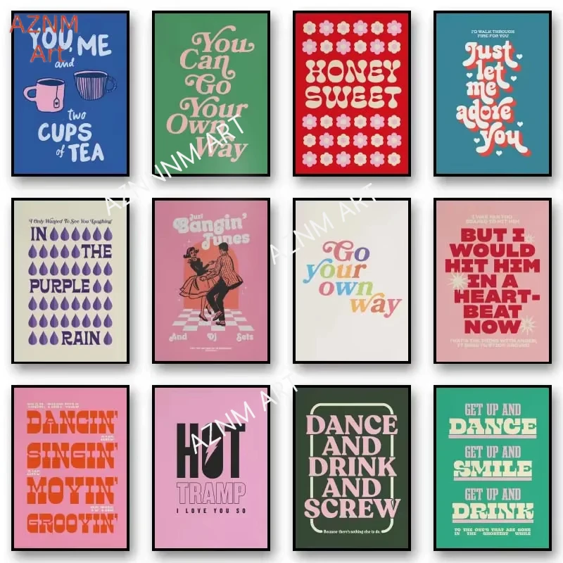 Minimalism Music Typography Art Posters Pink Colors Lyrics Quotes Wall Art Canvas Painting Living Room Home Decor No Frame