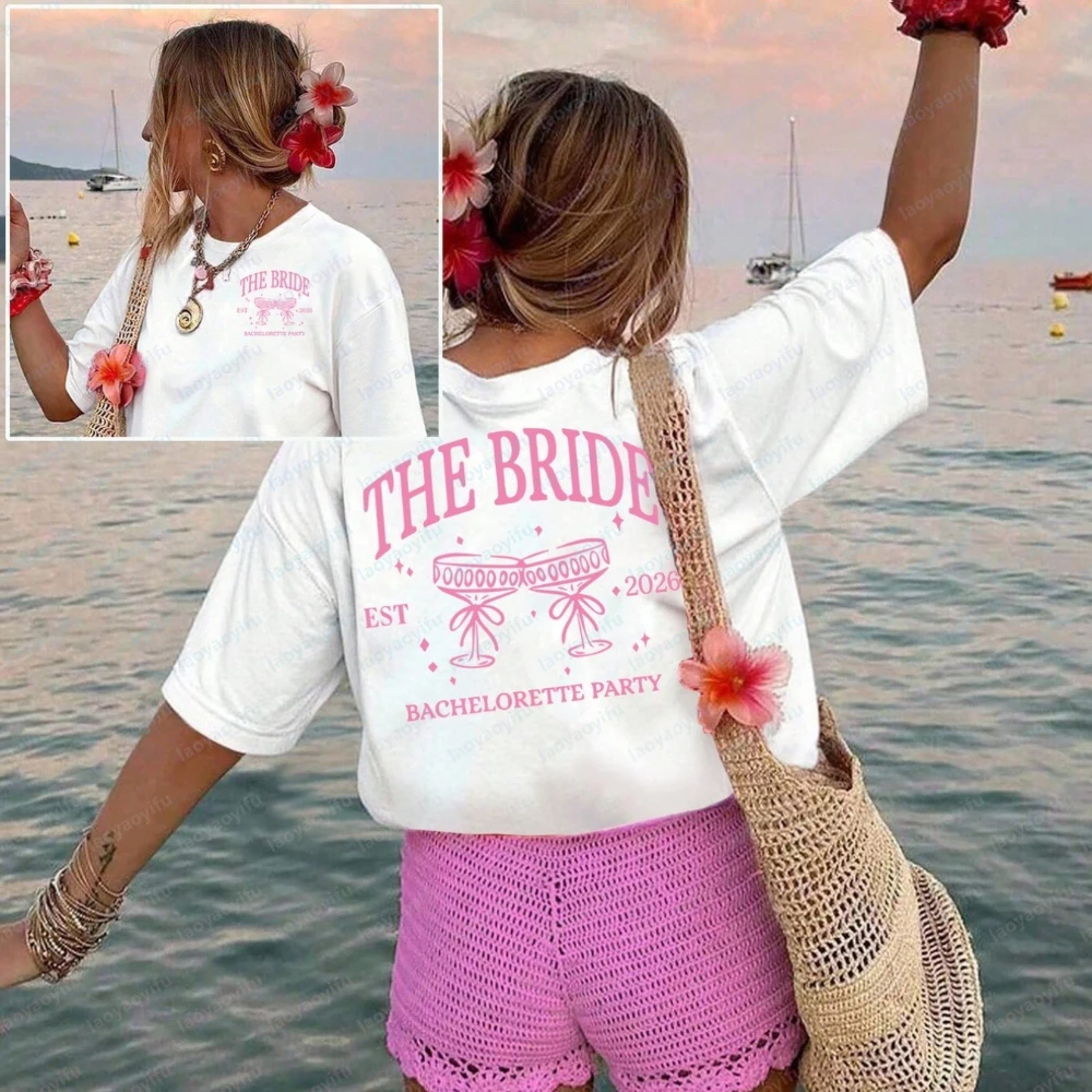 The Bride Bachelorette Party Graphic Print T-Shirt Short Sleeve Crew Neck Casual Top for Summer Women Clothing Graphic T Shirts