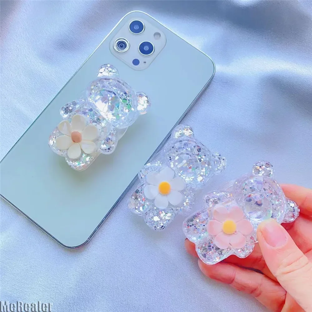 Neue niedliche 3d Blume transparente Laser Bär Telefon Stand halter Telefon Zubehör für Mann Frau Geschenk buchse iPhone 16 Samsung