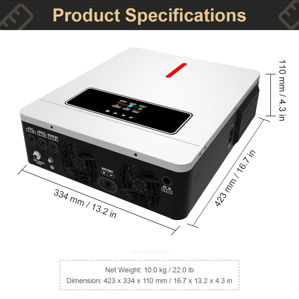 Imagem -06 - Daxtromn 6200w 4200w Inversor Solar Híbrido 6.2kw Mppt 120a 500vdc Entrada Fotovoltaica 220vac 24vdc 48vdc 4.2kw 6.2kw Inversor Solar Híbrido