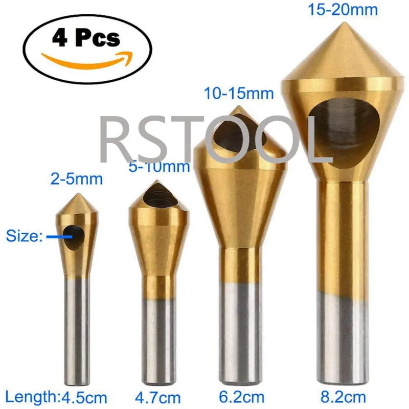 4pcs Countersink Drill Bit Set Chamfer Deburring Drill Bit Tool with 90 Degree Center Countersink Bit for Wood Quick Change Bit