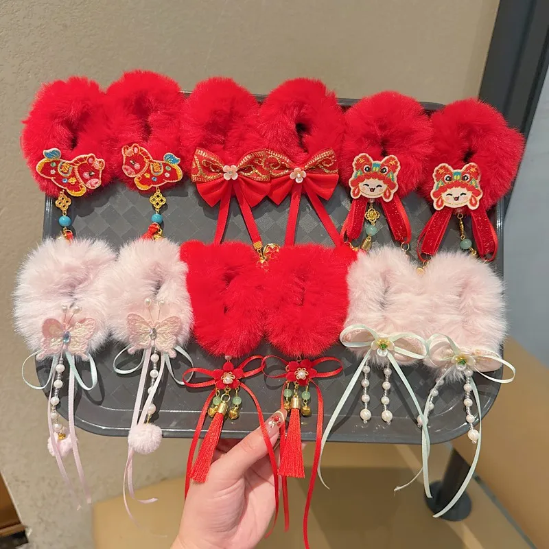 

Kids' New Year Chinese Style Hair Accessories, Red Plush Hair Bands for Bun/Everyday Wear, Perfect for Festival Outfits