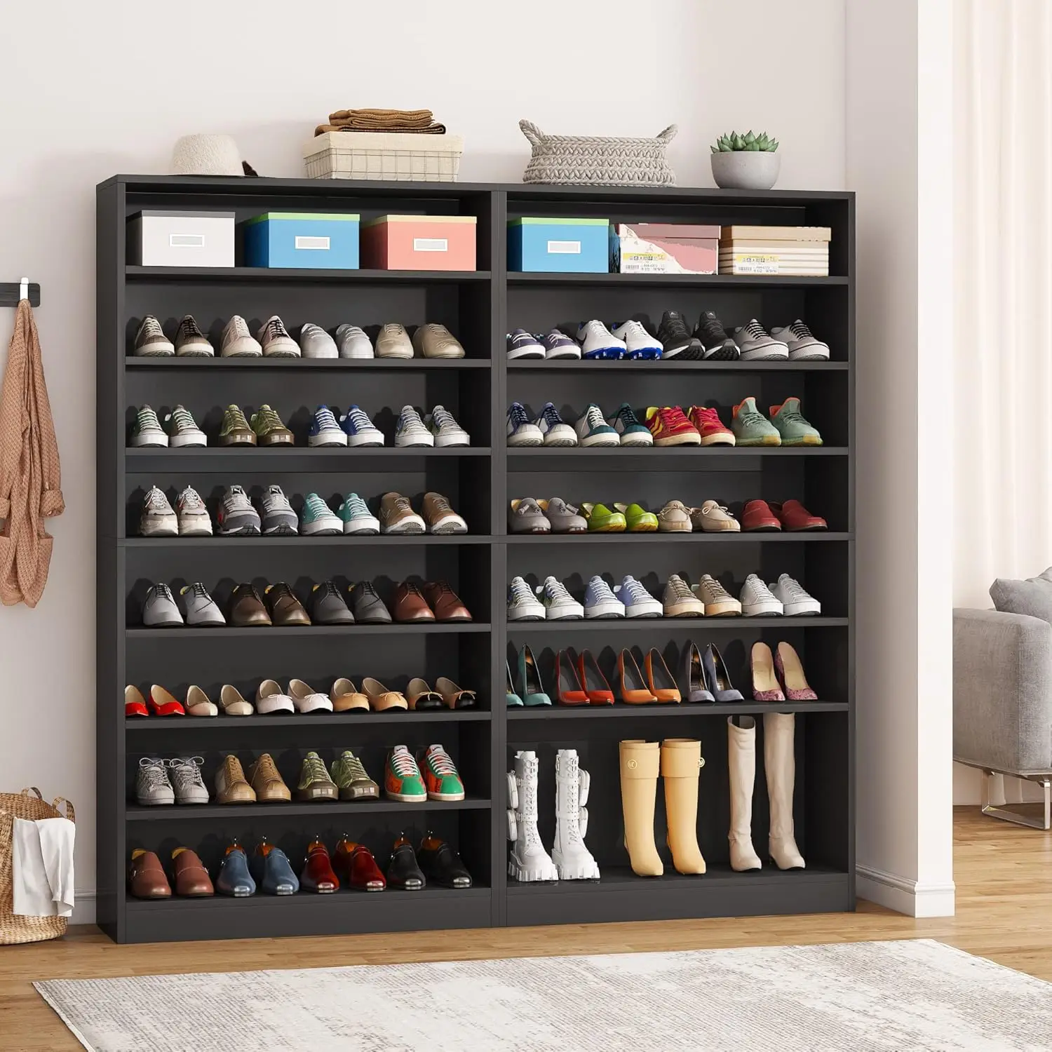 

2PCS Shoe Cabinet, 9 Tiers 40-45 Pairs Heavy Duty Wood Freestanding Shoe Storage Cabinet, Tall Shoe Cabinet