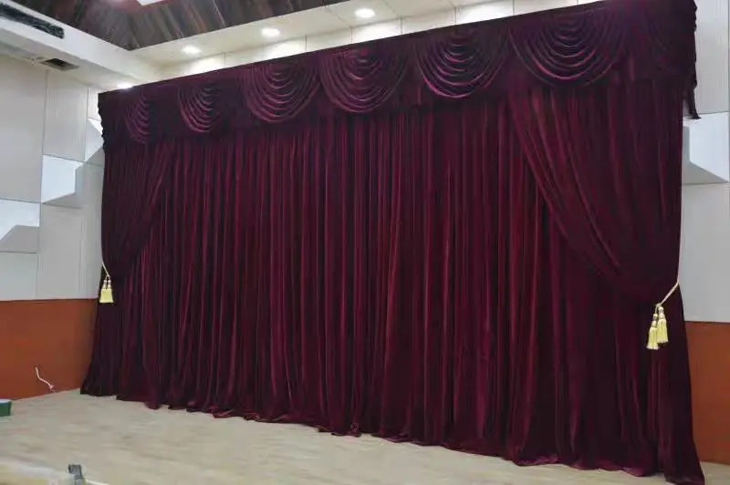 Dark Red Velet Curtain Church Stage backdrop Cloth Drapes Wedding Curtain background Veil Settings