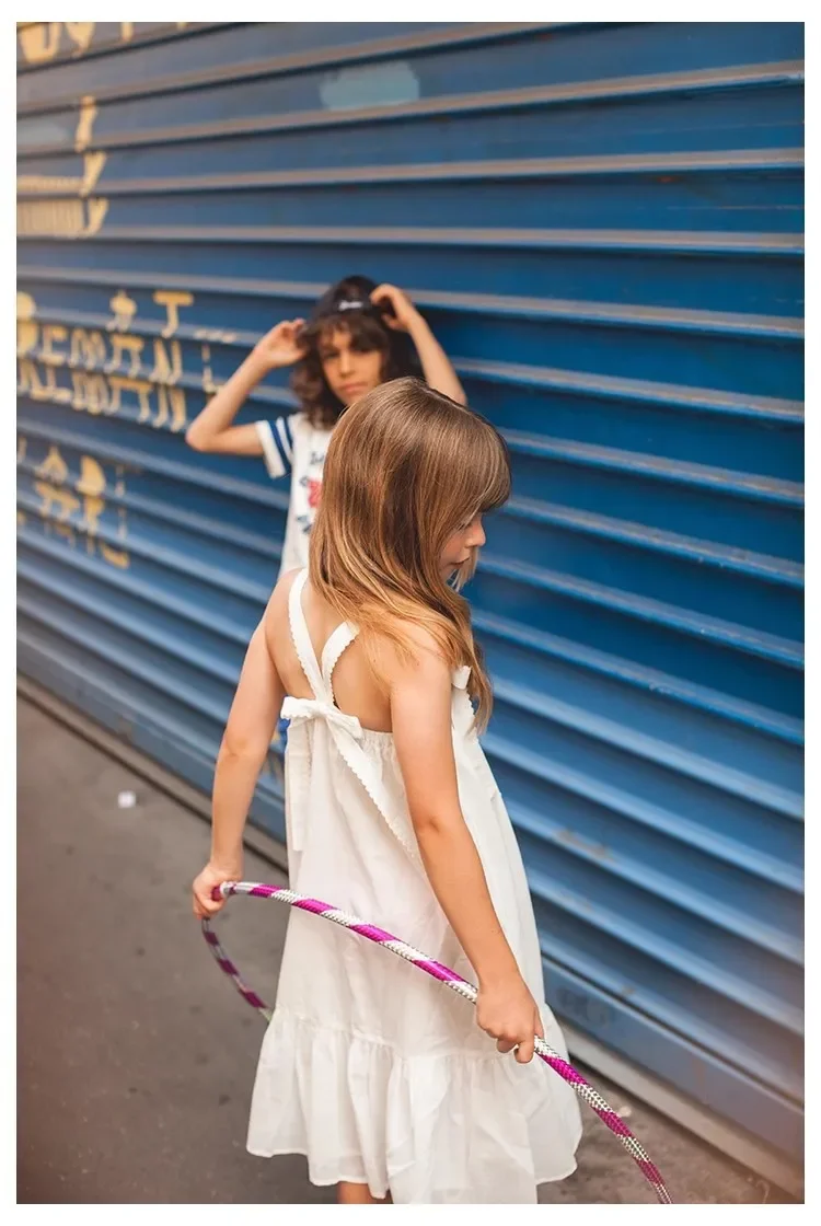 Vestido de princesa Louislouise para niñas, vestido Floral con solapa sin mangas, falda larga bordada, verano 2024