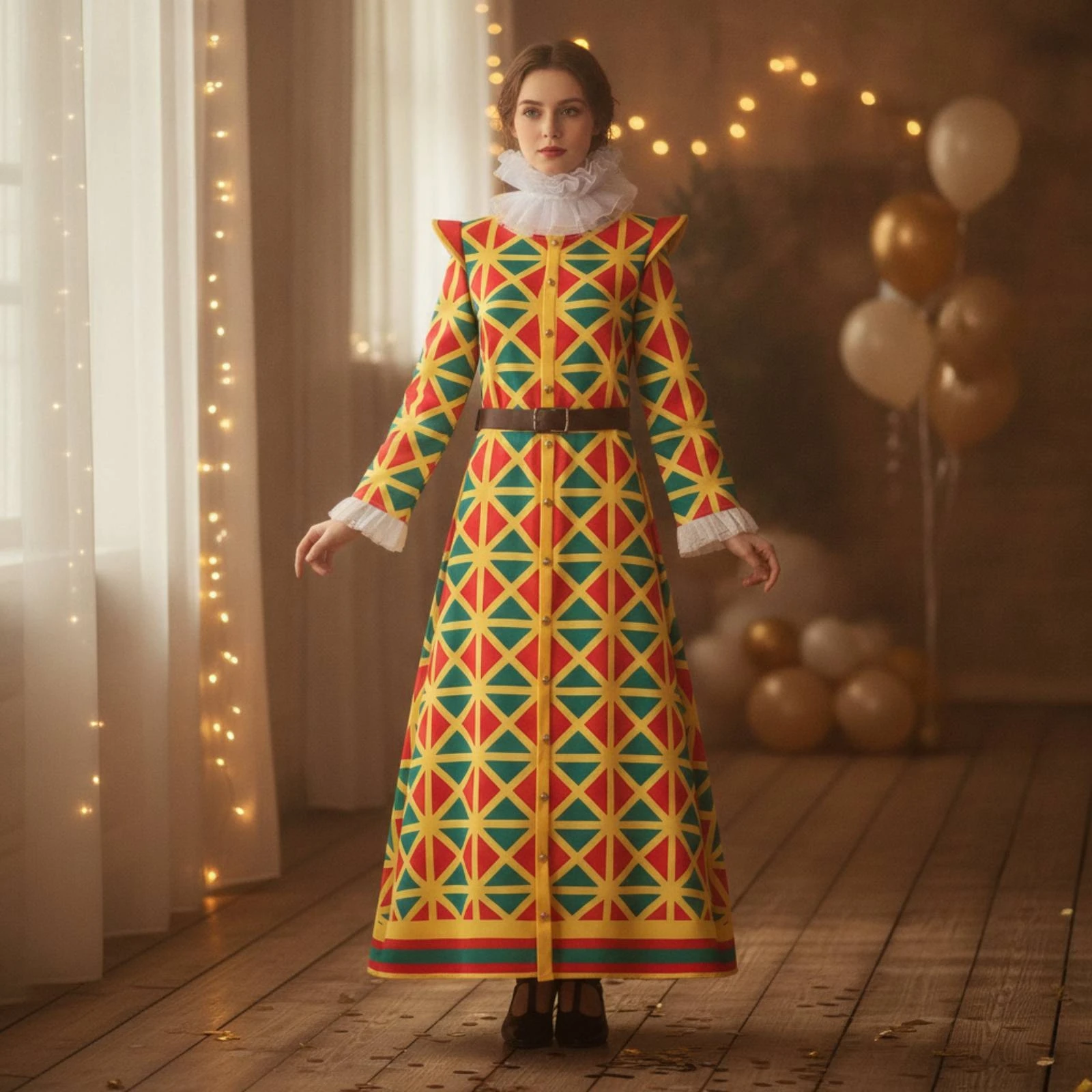 Jester Dress Long-Sleeve Cosplay Costume Dress with Ruffled Collar Ankle-Length Ruffled Collar Comfortable for Women - view 3