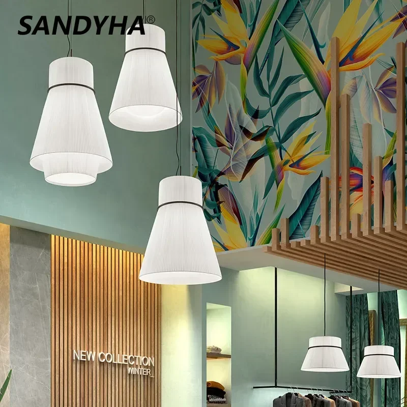 

SANDYHA Modern Fabric Chandeliers Simple Retro LED Hanging Lamp for Hotel Dining Room Bar Cafe Home Decoration Lighting Fixtures