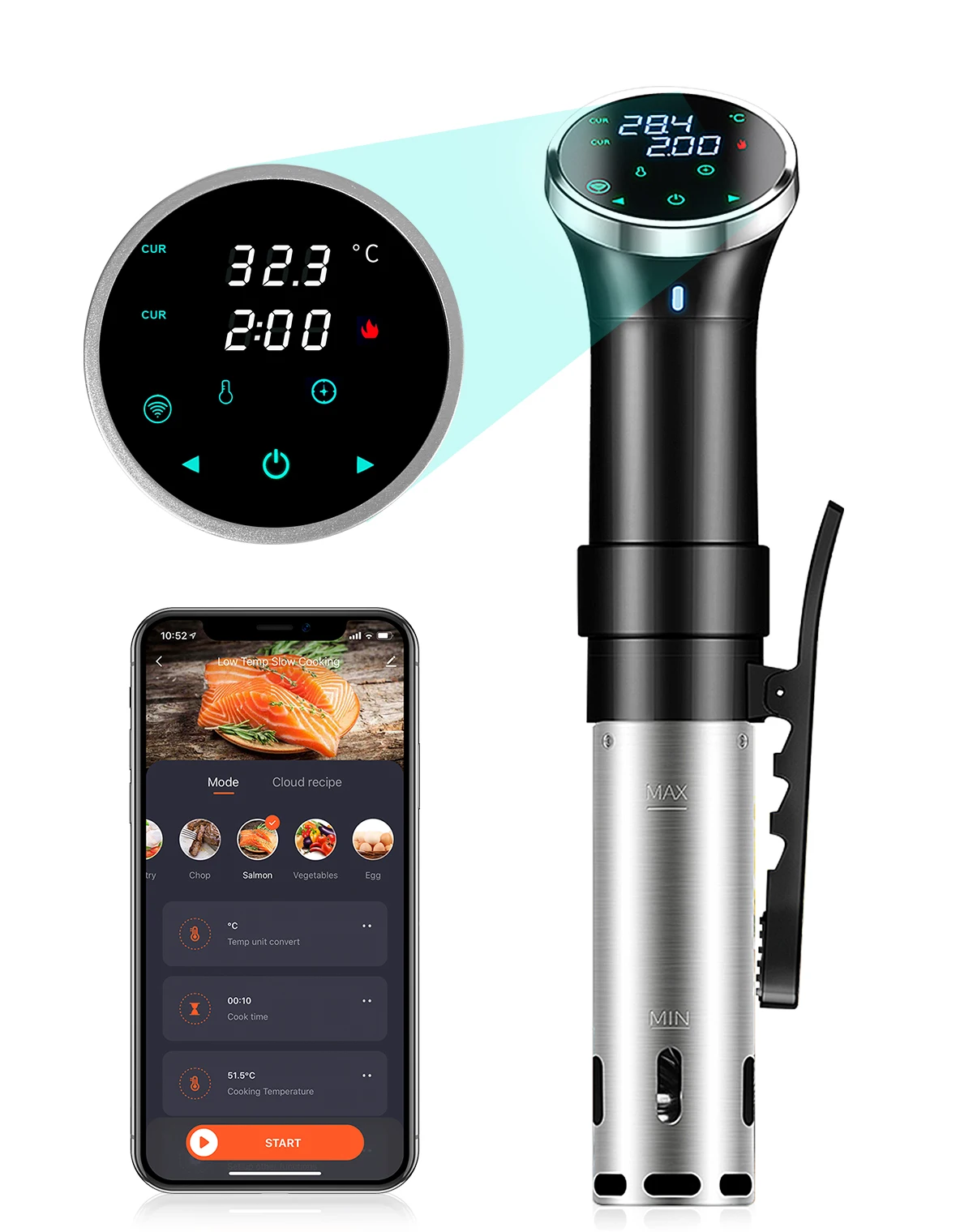Sous Vide Cooker 1100W Immersion Circulator 25-95°C Precision Temp Control Timer Digital Display Fast Heater for Steak, Meat