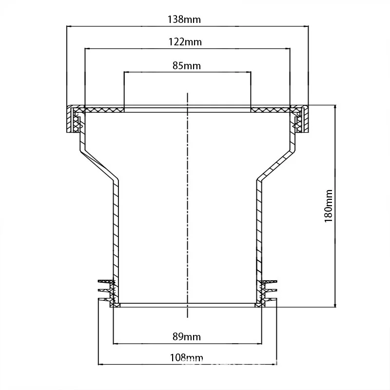 Standard Height 18cm PP Toilet Drain Pipe with Rubber Seal Ring for Concealed Wall Mounted Toilet Compatibility