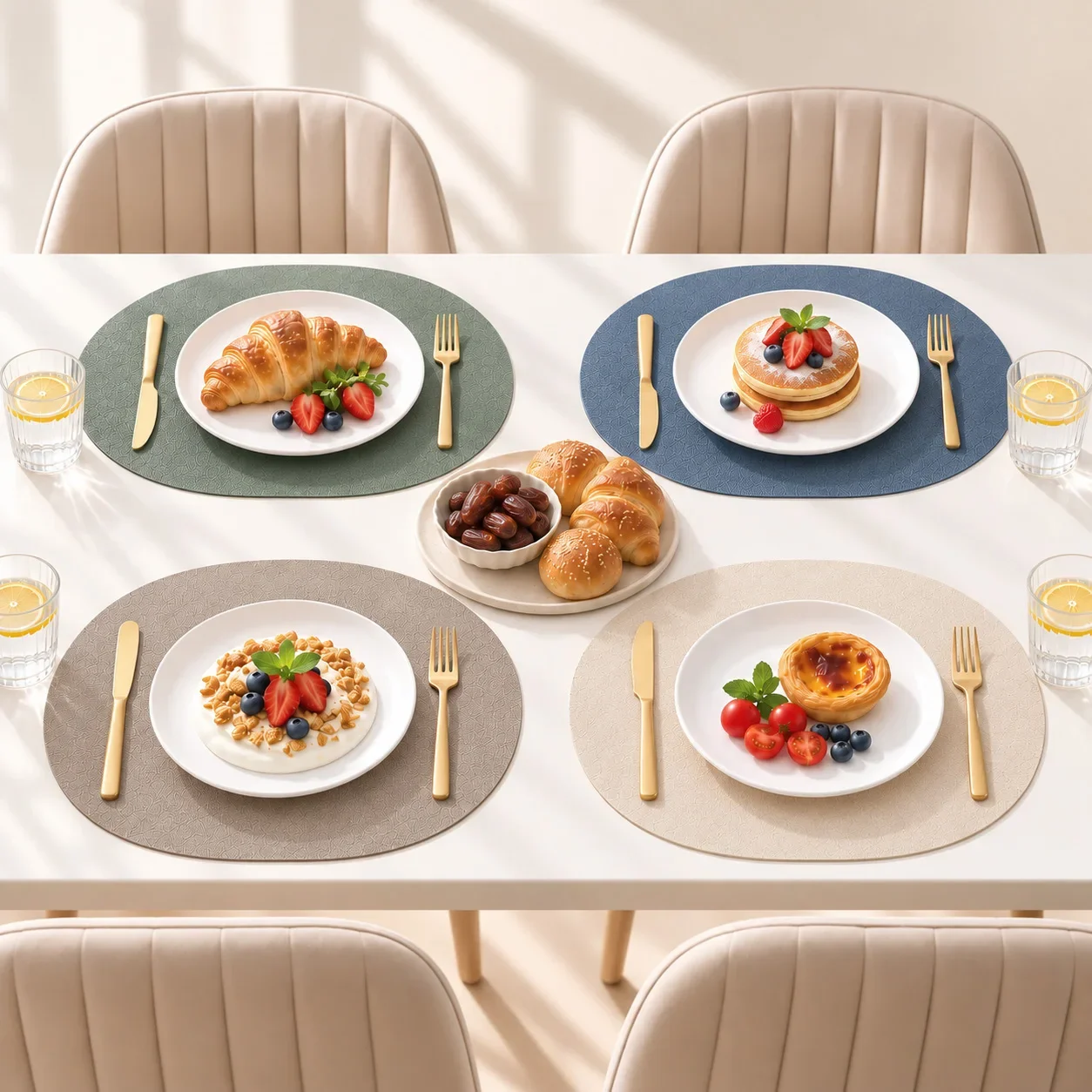 Oval Placemats Set of 4 PVC Leather Waterproof Oil Resistant Dining Table Mats Heat Resistant Washable Placemat for Home Kitchen