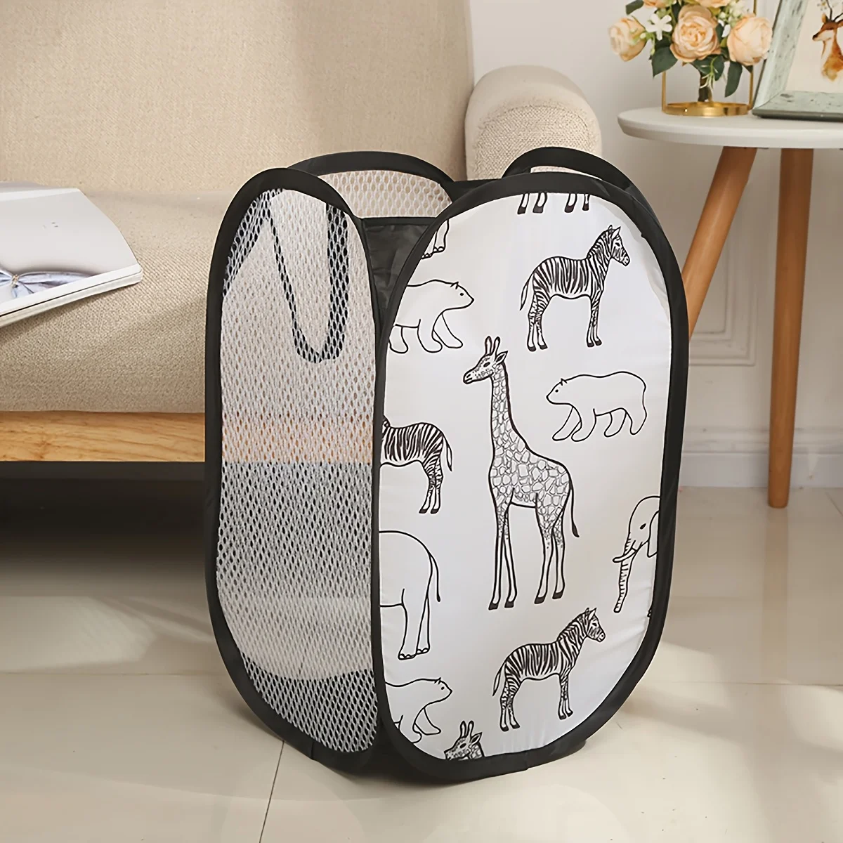 Randomly select a foldable laundry basket, animal printed dirty clothes basket, with handle, suitable for guest room bathroom
