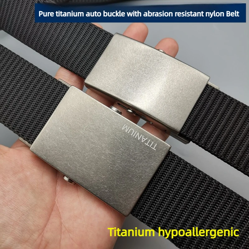 BAKJIYA New Rustproof Pure Titanium Buckle 35mm/38mm Nylon Canvas Belt Auto Roller Buckle Fashion Durable Jeans Men Waist Band