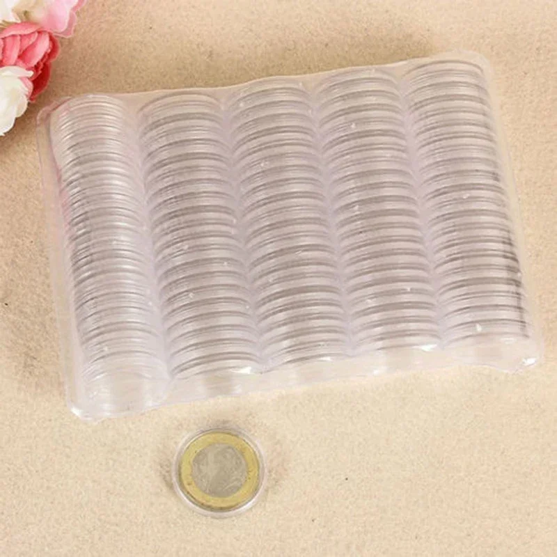 100PCS 27mm Coin Capsule Box Transparent Round Coin Box Capsules Storage Coin Collection Holder Containers Home Supplies