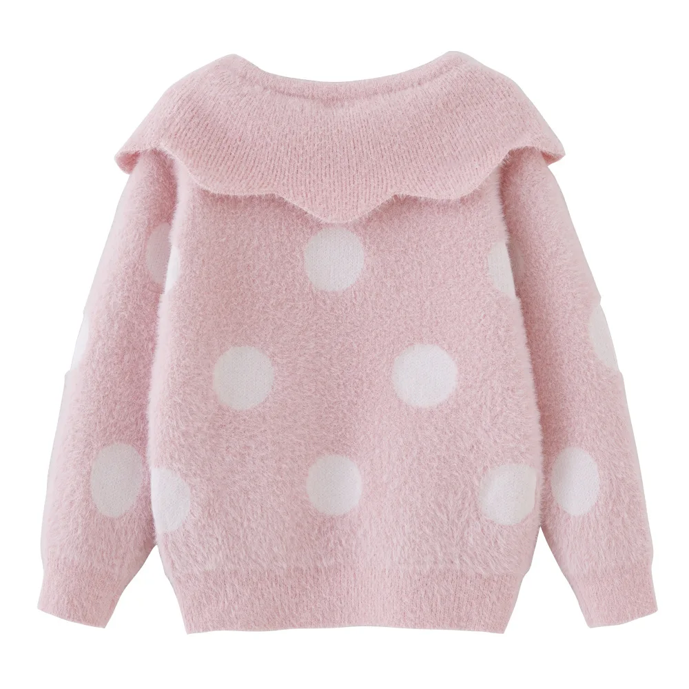 Autumn Winter Children Girl Knitwear Cotton Dot Print Infant Baby Girl Peter Pan Collar Undershirt Soft Velvet Kid Girl Sweaters