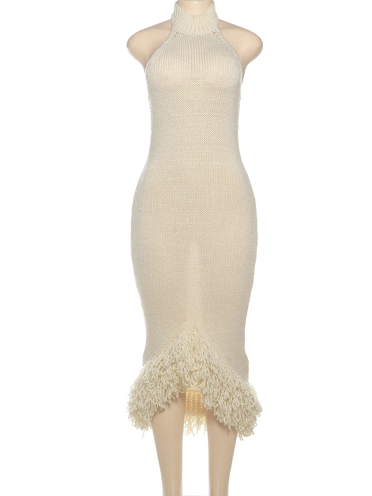 فستان متماسك بدون ظهر للنساء بدون أكمام مع رسن صيفي مثير بشراشيب بحاشية غير منتظمة فساتين حفلات محببة قابلة للتمدد